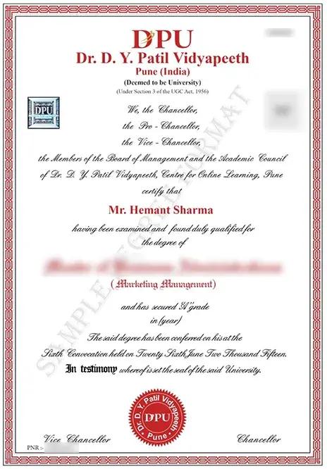 Sample Degree Certificate